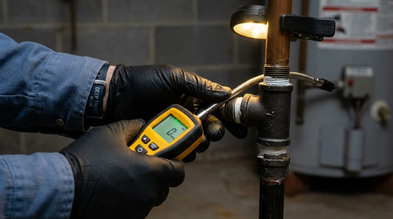Gas leak detection with electronic sniffer by Johns Plumbing LLC in Fyffe