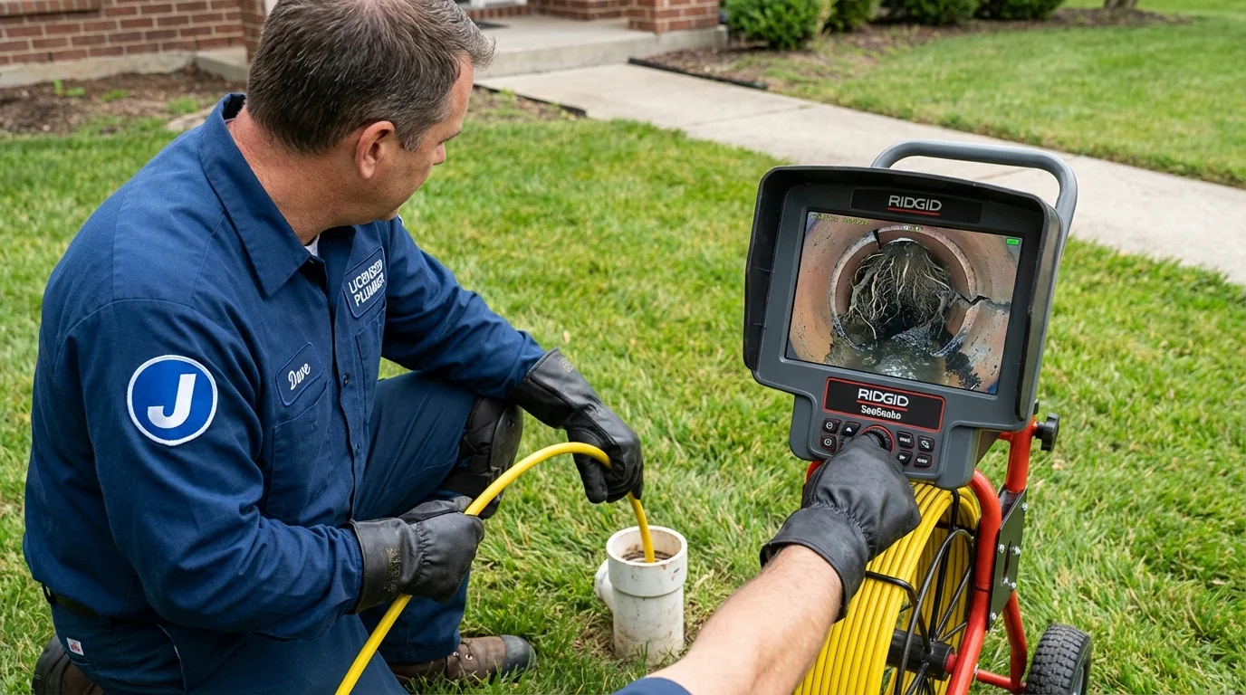 Sewer camera inspection being performed by Johns Plumbing LLC in Fyffe