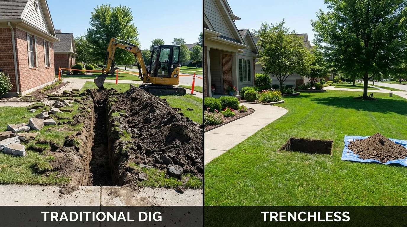 Trenchless sewer repair with minimal yard damage versus traditional excavation in Fyffe, AL